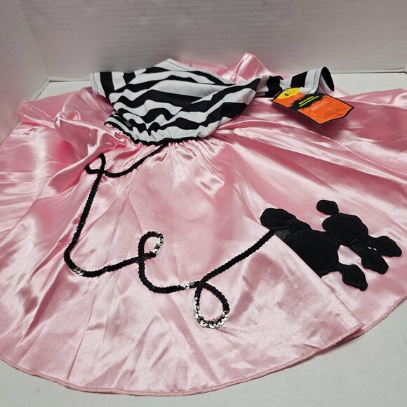 New 50s Girls Kid Child Pink Black Stripped Poodle Dog Dress Costume S Small 4 - Picture 2 of 15